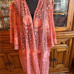 Torrid Coral Floral Lace Kimono